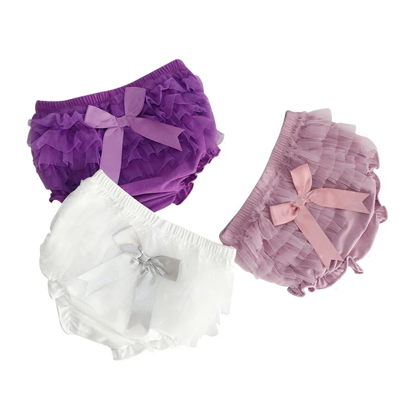 Summer Baby Bloomers Princess Bow Girls Short Pants Ruffle Mesh Infant Toddler Cotton Panties Diaper Covers