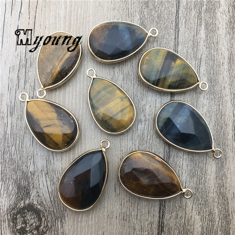 Water Drop Shape Faceted Tiger Eye Stone Charm,Yellow Nature Stone Pendant For DIY Jewelry 30x18mm  MY1776