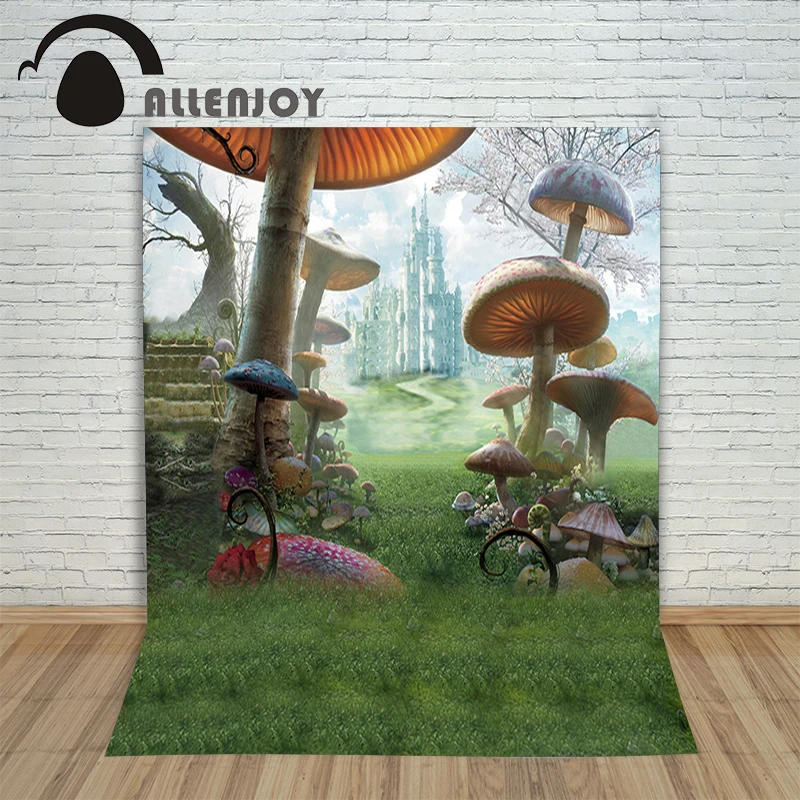 Allenjoy background for photos Alice Wonderland castle mushrooms children\'s photographic camera backdrop vinyl studio photophone