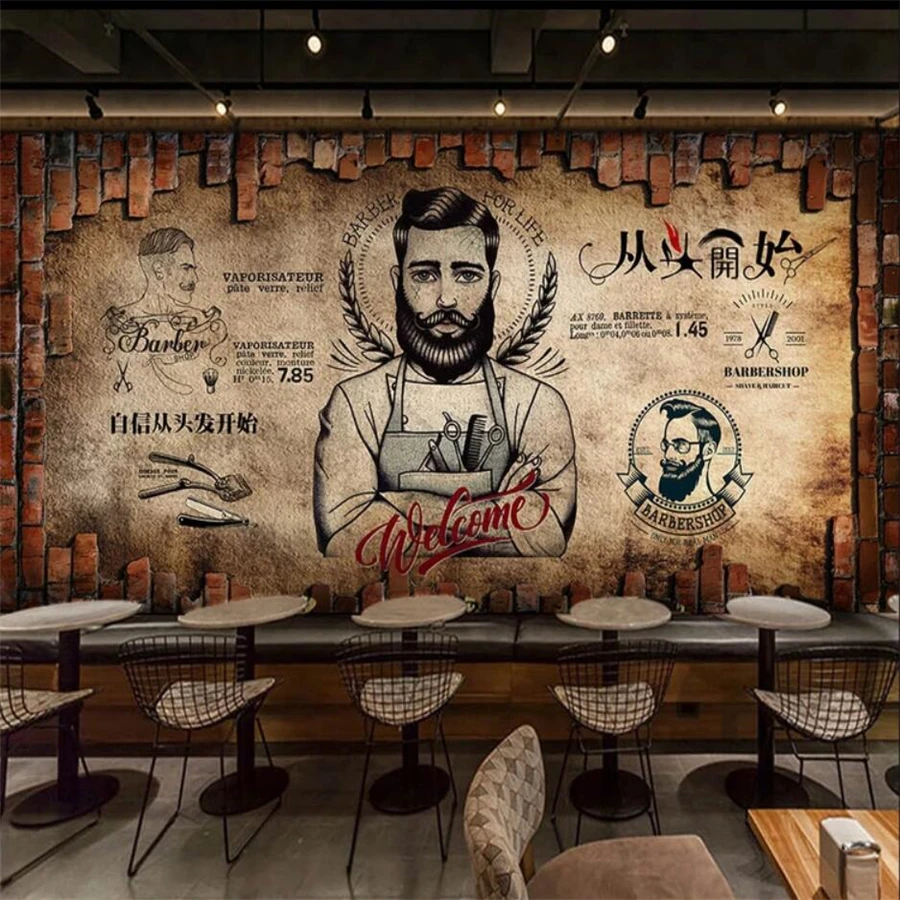 

Custom wallpaper 3d mural retro barber shop beauty salon background wall background painting wall papers home decor 3d wallpaper