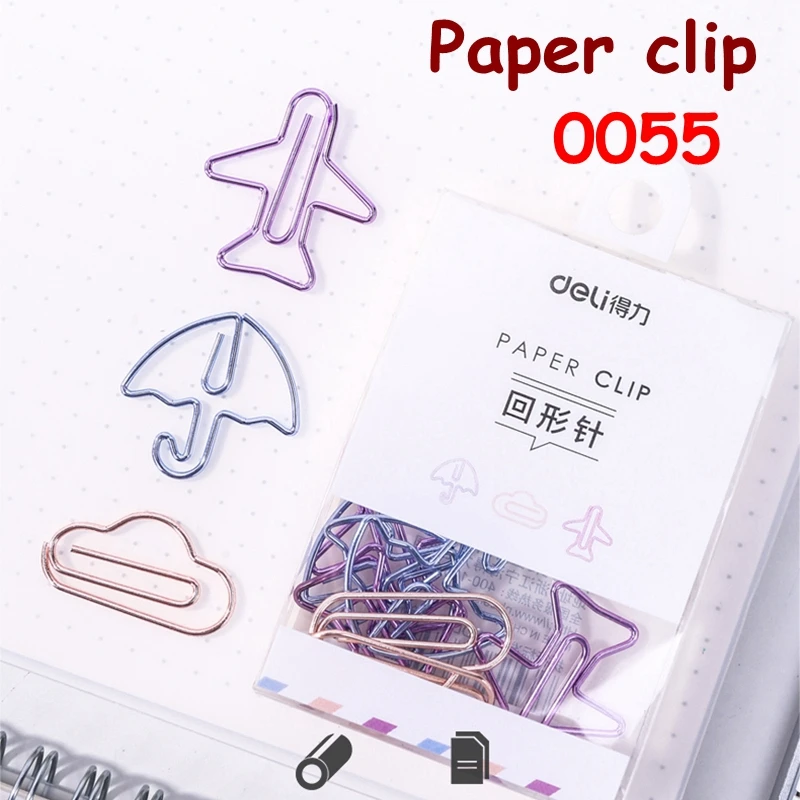 12PCS/Bag New style Deli 0055# 0056# 0057# Special Design Paper Clip Color Paper Clips Caton clips