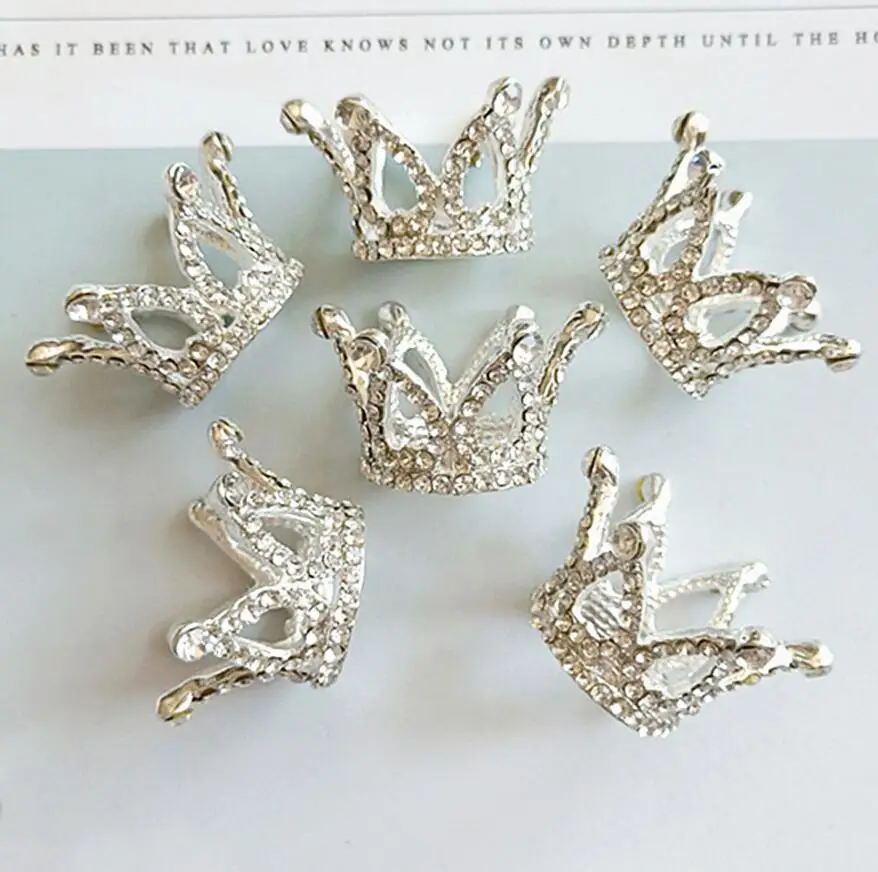 20pcs 3D Crown Silver Plated Crystals Rhinestones Bead Frog For Kids Hair Ornament Scrapbooking Bride Headwear Accessories Craft