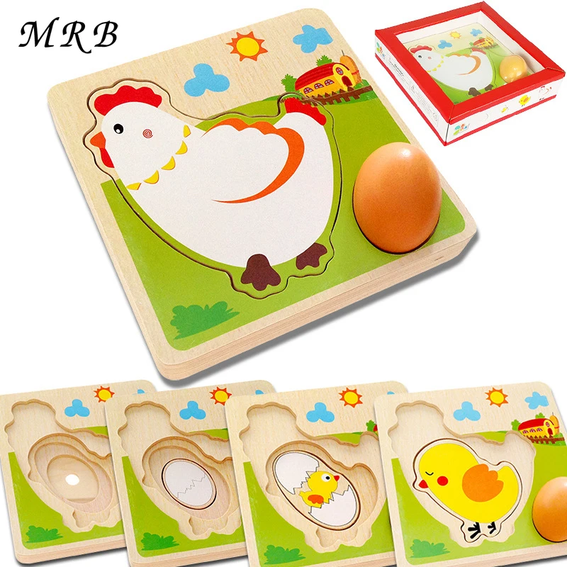 Wooden toys Cartoon image of hen Multi-level educational lay eggs Jigsaw Puzzle Kids Toys Gifts for Children puzzle 3d