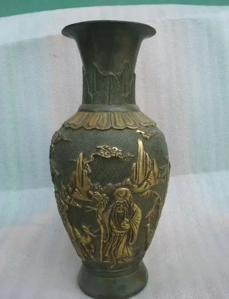 rare Old Ming Dynasty bronze vase,with carving and Mark, best collection &adornment,free shipping