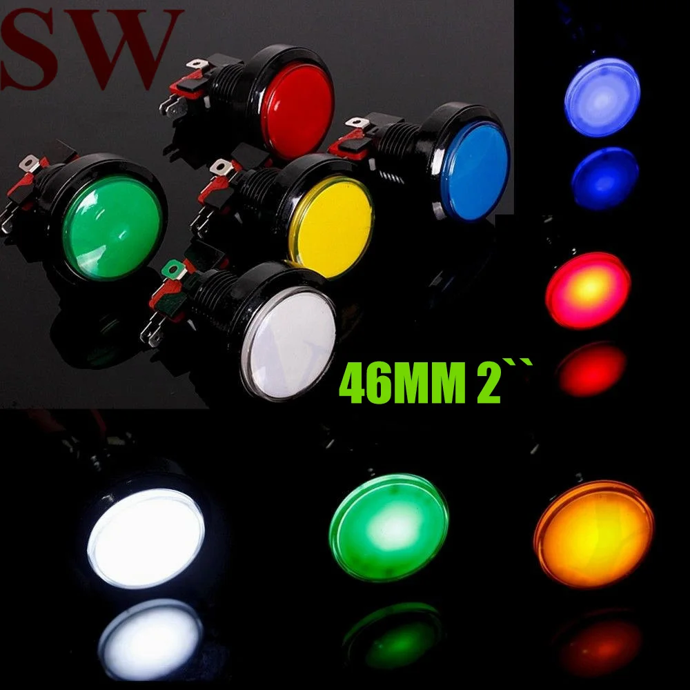 5 pcs LED Lamp 46mm Round lighted Push Button Switch for Arcade Video Game DC 12V TW flat shape illuminated LED Push Button