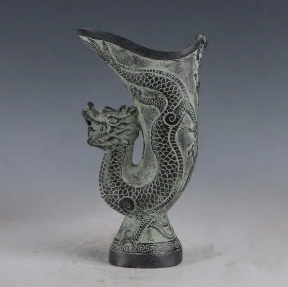 Collection archaize bronze dragon wine cup decoration statue