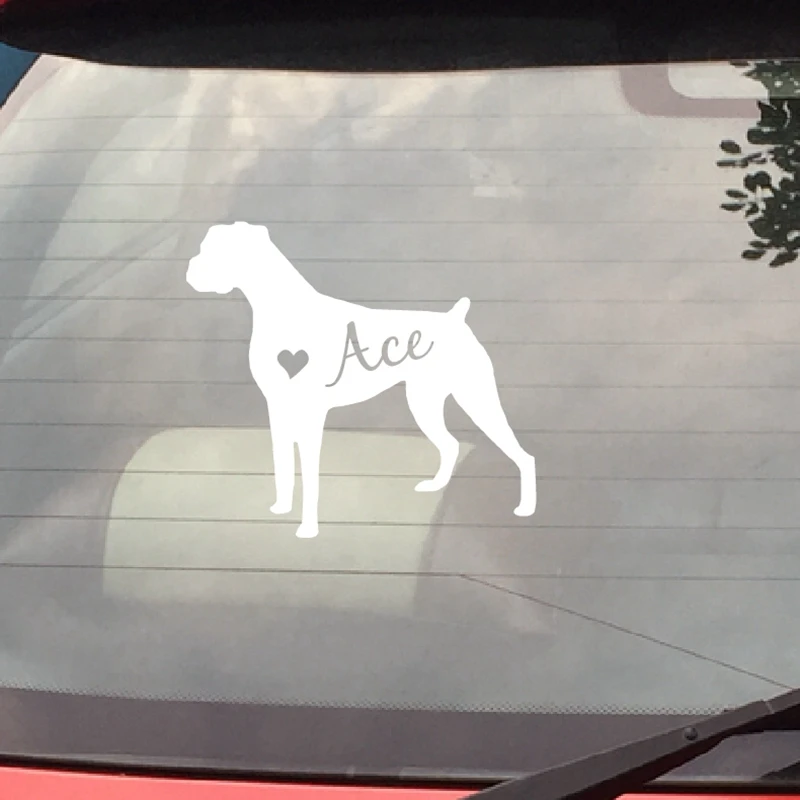 Calcomanía de Arte de Boxer de perro personalizada, decoración de ventana de coche, pegatina de vinilo personalizada con nombre de perro mascota para decoración de ordenador portátil de coche