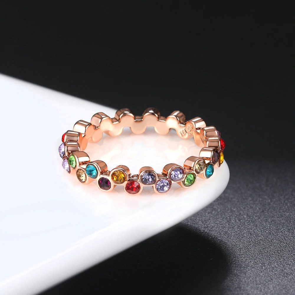 ZHOUYANG Ring For Women Elegant Style Multicolor Austrian Crystal Rose Gold Color Anniversary Gift Fashion Jewelry DZR002