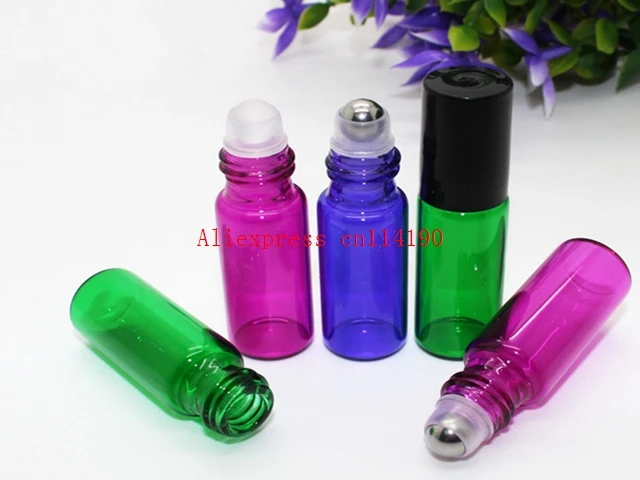 3 colours 500 cái/lốc Dày 5 ml Rỗng Cuộn trên Chai Thủy Tinh Frosted đối với Nước Hoa Tinh Dầu Chai Con Lăn Kim Loại bóng