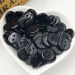 50/100 pezzi nero nuovo 15mm 2 fori bottone in plastica/lotti per cucire Mix PT271