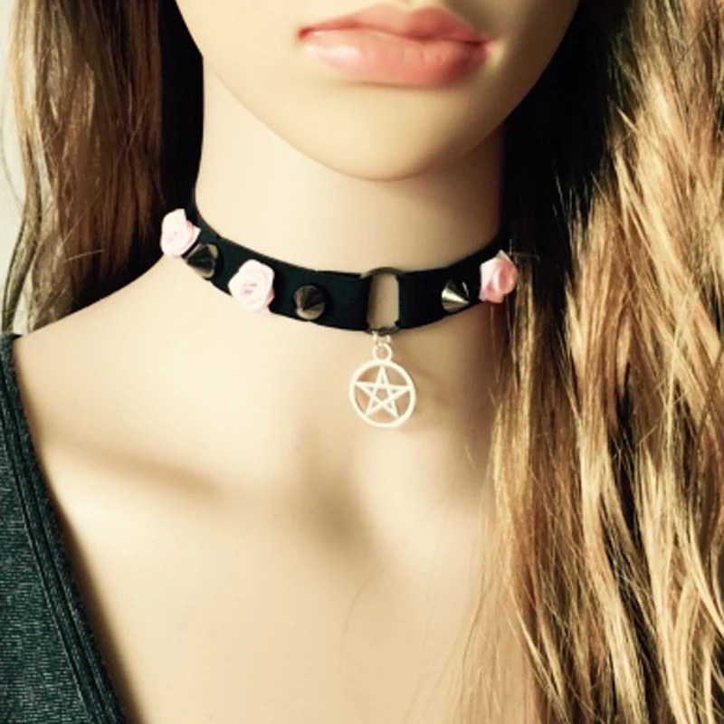 90's  Black the tensile elastic material Choker harness  women Gothic necklace harness Handmade With Charm Gothic Emo For Women