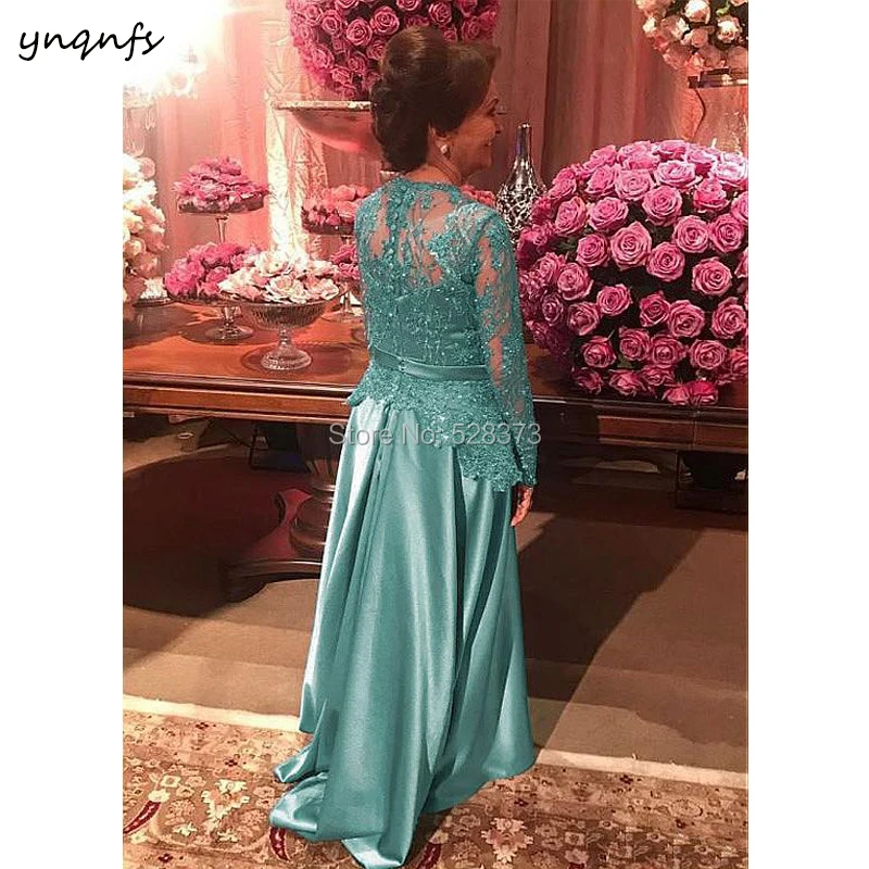 YNQNFS MD213 Fall Winter Elegante Lace Long Sleeve Mother of the Bride Dresses Groom Outfits Turquoise Custom Made 2019