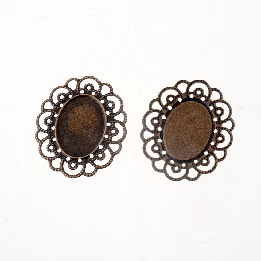 Free shipping Retail 10Pcs Bronze Filigree Cabochon Setting Wraps Connectors Crafts Decoration DIY Embellishment 42x36mm