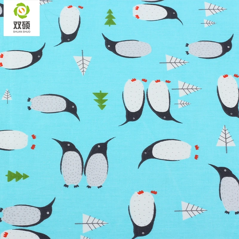 Shuanshuo Penguin & Fox Twill Cotton Fabric,Patchwork Cloth,DIY Sewing Quilting Fat Quarters Material For Baby&Chil  6pcs/lot