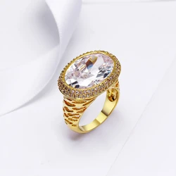 Bright rings Pave big oval stone crystal White/ Gold-color Luxury jewelry high quality female jewellery finger ring