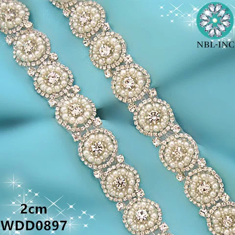 (10 yards) Bridal sash beaded pearl crystal rhinestone appliques trim iron on for wedding dresses sash WDD0897