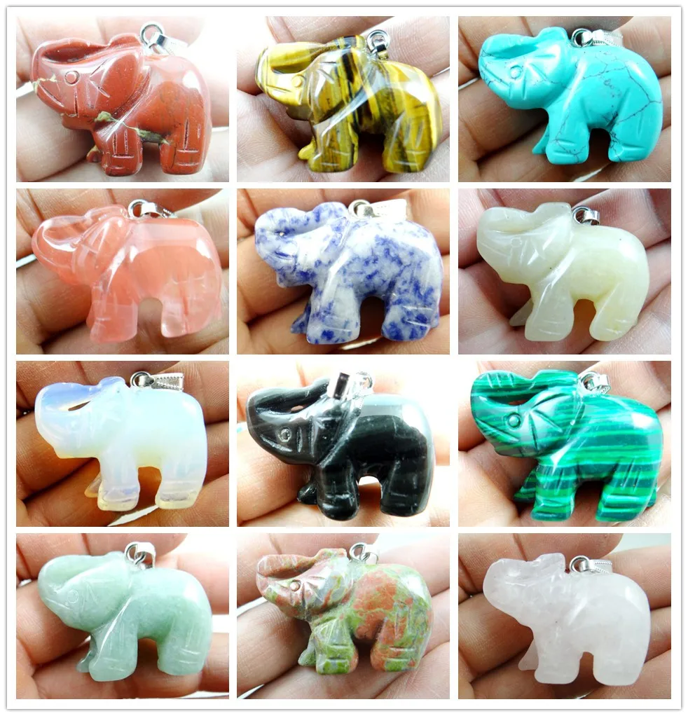 قلادة على شكل فيل من الحجر الطبيعي ، كوارتز ، كريستال ، عين النمر ، إكسسوار لصنع المجوهرات