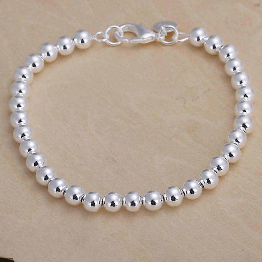 high quality fashion Silver color Jewelry charm women Chain lady wedding 6MM beads Bracelets factory price free shipping H114