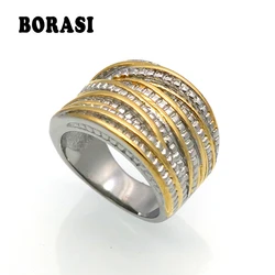 New Arrival Fashion Double color Rings For Women Anillo Gold Color Antique Female Stainless Steel Jewelry Party Vintage Rings