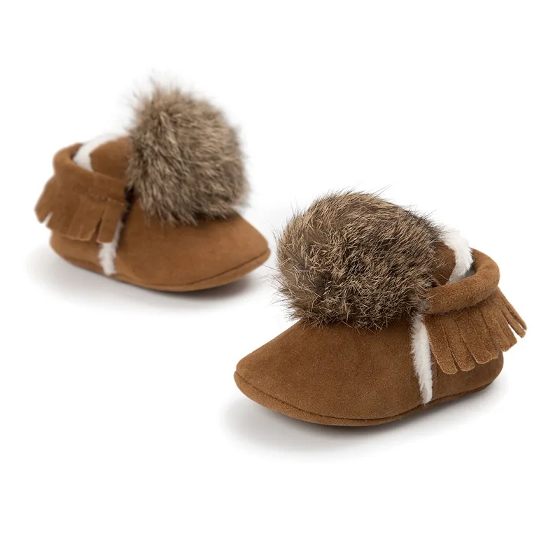 Winter fur ball 0-1 years old men and women baby shoes 6-12 months plus velvet warm soft bottom anti-skid toddler shoes