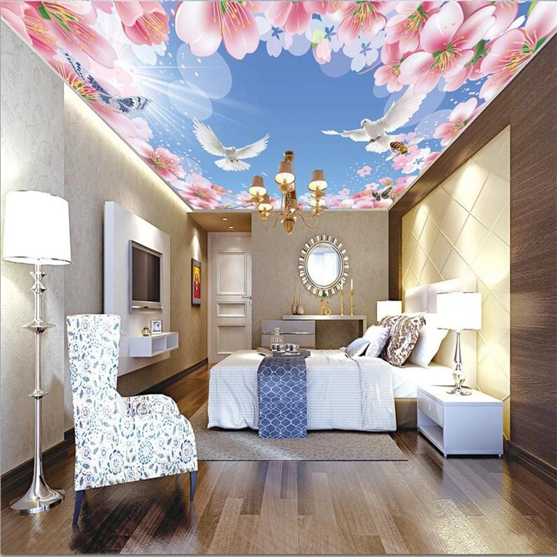 

wellyu Custom wallpaper 3d blue sky white clouds magnolia flower ceiling обои roof living room mural papel de pared 3d wallpaper