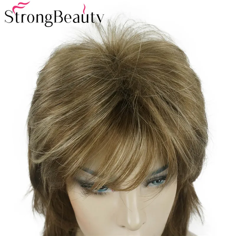 StrongBeauty-Perucas de cabelo ondulado médio longo sintético para mulheres, peruca natural sem tampa