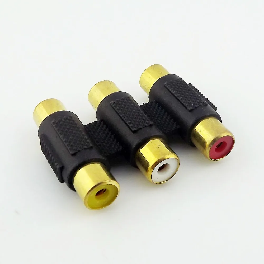 1 peça triplo 3 rca fêmea para 3 rca fêmea ouro av adaptador de conector de áudio e vídeo