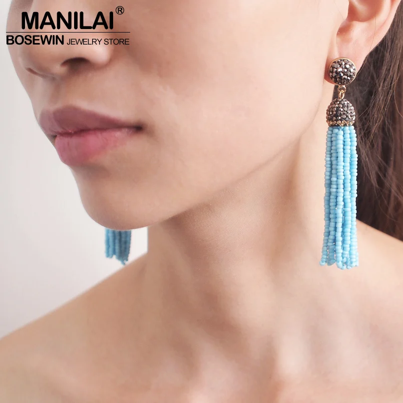 MANILAI Handmade Resin Bead Tassel Earrings Fashion Bohemian Statement Crystal Dangle Earrings For Women Beach Jewelry