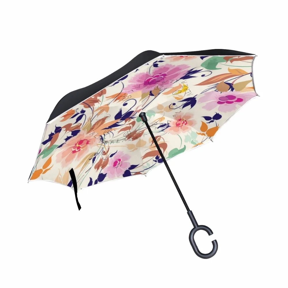 

Flower Windproof Inverted Umbrella Rain Women Sun Protection Children Womens Reverse Umbrella Long Handle