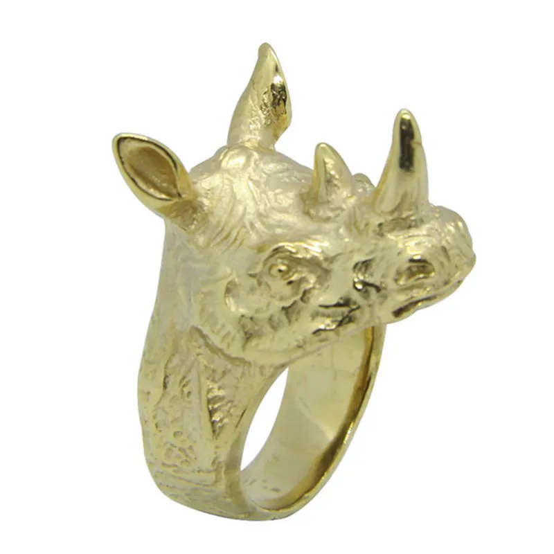 Golden Silver Color Rhinoceros Head Ring 316L Stainless Steel Jewelry Punk Style Animal Ring