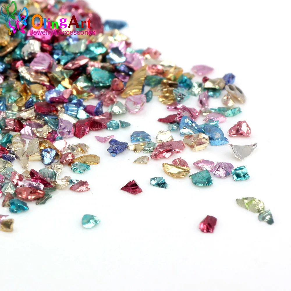 OlingArt 25g/Lot Multicolor Mixing Art Crushed Glass Nail Stones Irregular Rhinestone Decoration DIY Necklace Pendant Handcraft