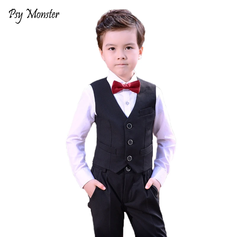 

Flowers Boys Brand Formal Tuxedos Suit Wedding student Dress Gentleman Kids Waistcoat Shirt Pant Bowtie 4Pcs ceremony Costumes