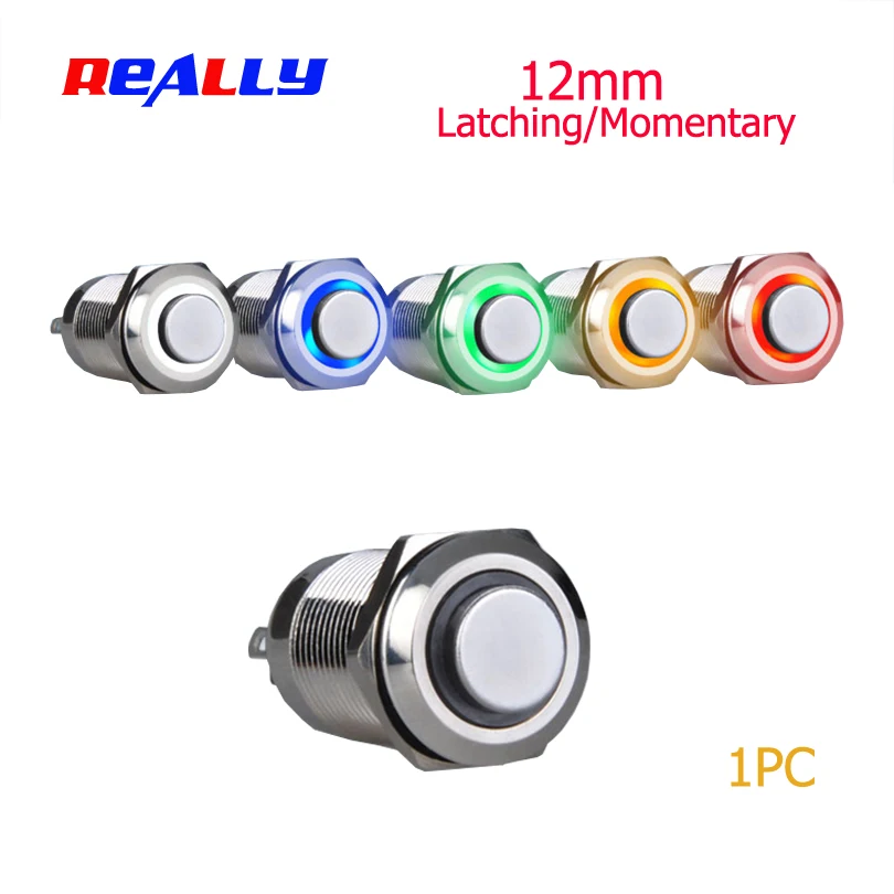 1PC 12MM Momentary/Latching  3V  6V 12V 24V 220V Waterproof Metal Push Button Switch LED Light Car Engine PC Power Switch