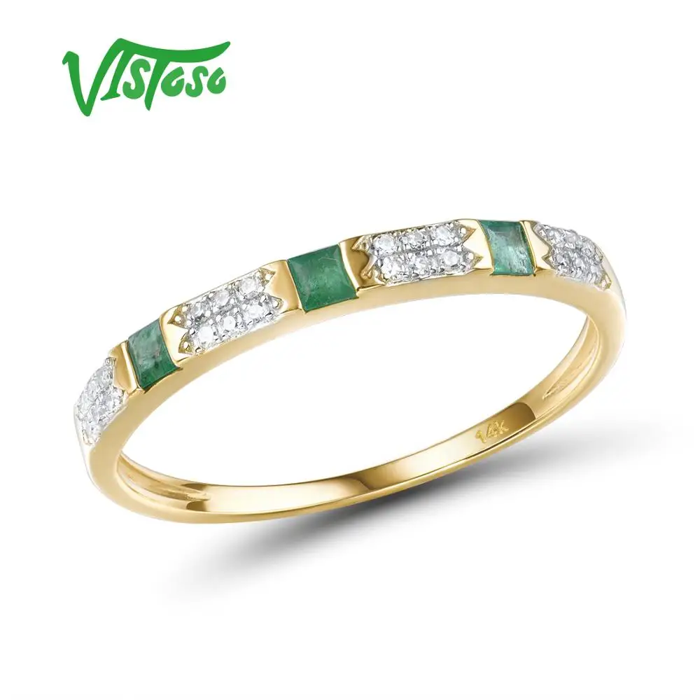 VISTOSO 14K Y/W Gold Rings For Women Genuine Shiny Diamond Fancy Blue Sapphire Emerald Engagement Anniversary Chic Fine Jewelry