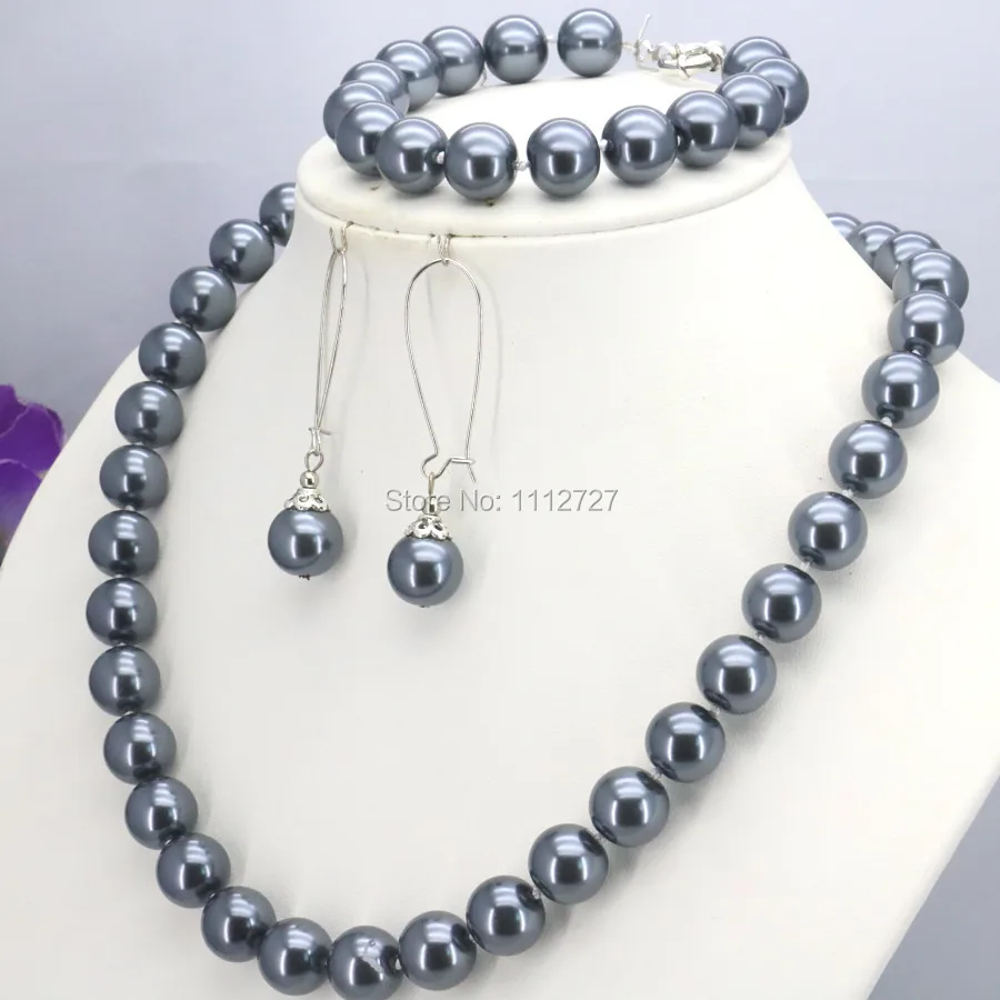 

Wholesale Accessories 10mm Gray Glass Pearl Beads Necklace Bracelet Earrings Sets Jewelry Making Design Christmas Gifts Girls