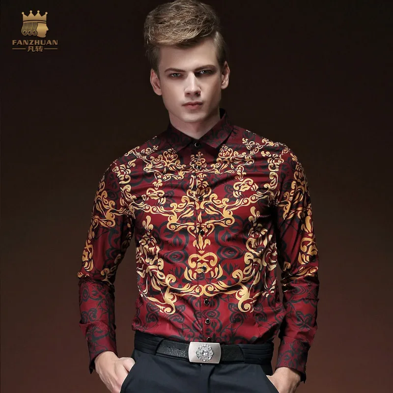 Fanzhuan Free Shipping New fashion palace casual spring flower men male red personality long sleeved printed shirt blouse 15227