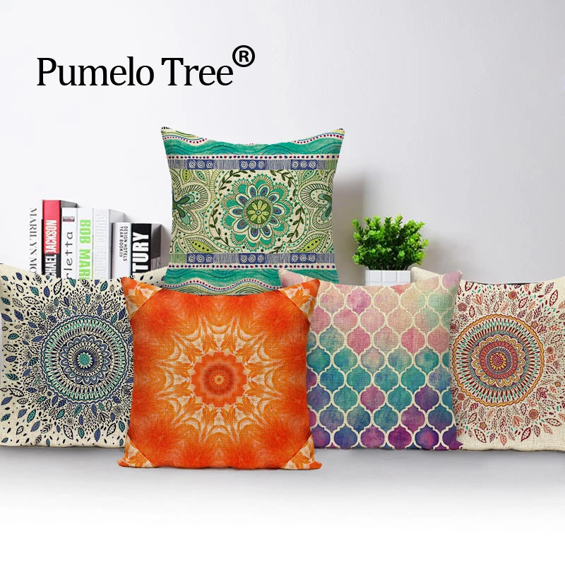 Colorful Mandala Pillow Case Outdoor Cushions High Quality Throw Pillows Linen Print Cover Decorative Custom Cover Cushion