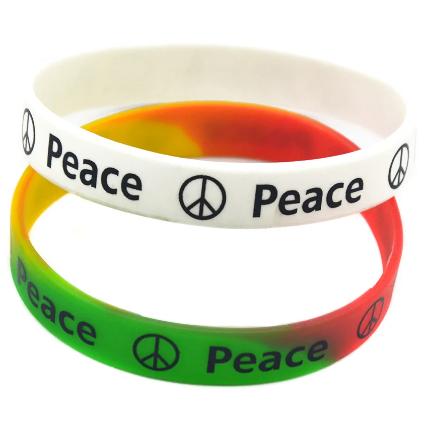 1-teiliges Peace-Armband aus Silikonkautschuk mit bedrucktem Logo in Regenbogenfarben in Schwarz und Weiß – Detail 9