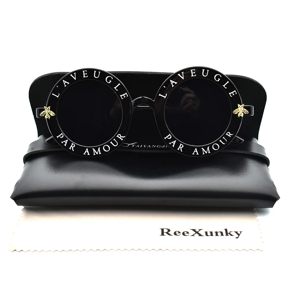 

Fashion Unisex Round Retro Sunglasses Women Vintage Glasses Circle Classic Bee Letter Sun Glasses Men Shades Visor Oculos Top