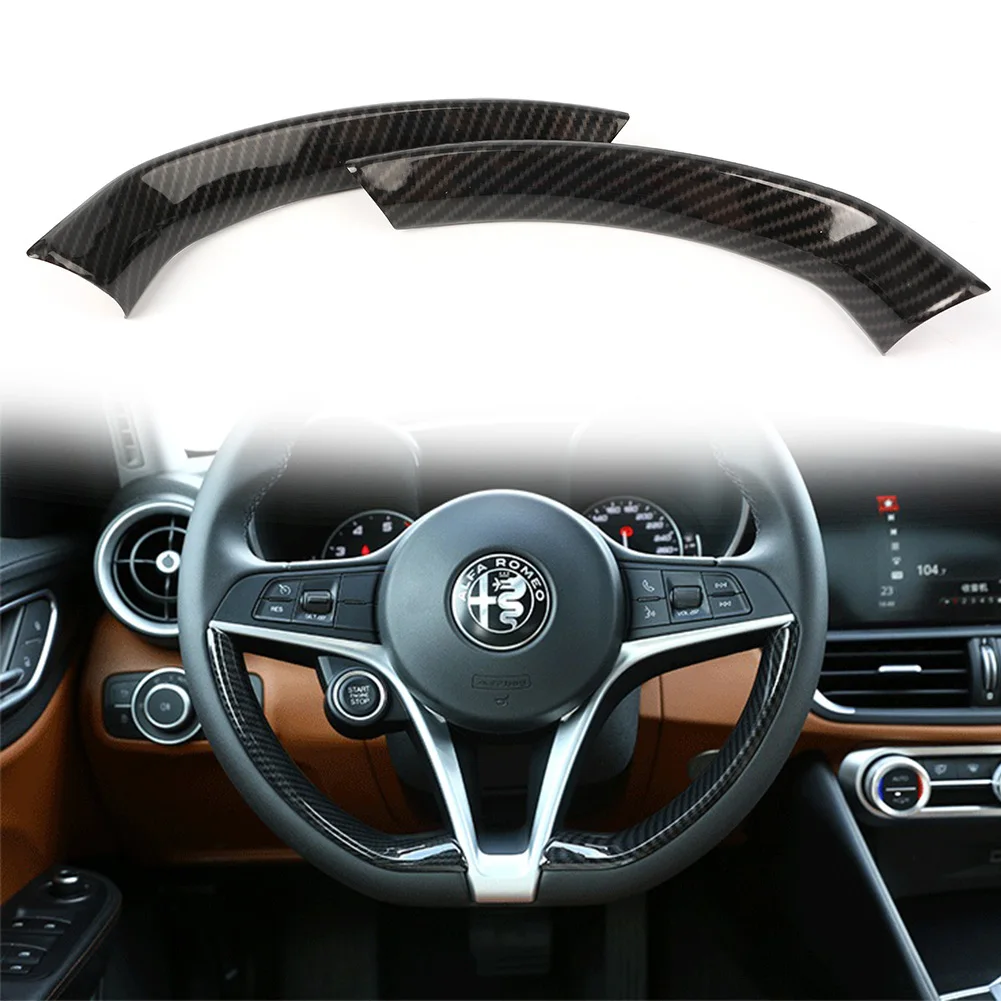 2x Car Interior Steering Wheel Cover Trim for Alfa Romeo Giulia 2017 2018 2019 2020 Carbon Fiber Styling ABS Plastic Decoration