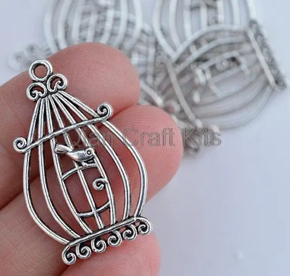 

100pcs Birdcage Bird Cage Charm, Metal Scrapbooking Charms antique silver cage zinc alloy bird pendant,charm drops 34X21mm LM345