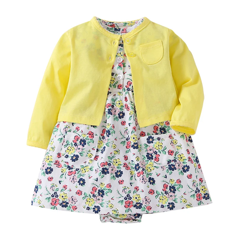 Infant Baby Girls Clothing 2024 Spring Baby Girl Dress Long sleeves Coat+Short SLeeve Bodysuit Dress 2PCS Baby Girl Clothes sets