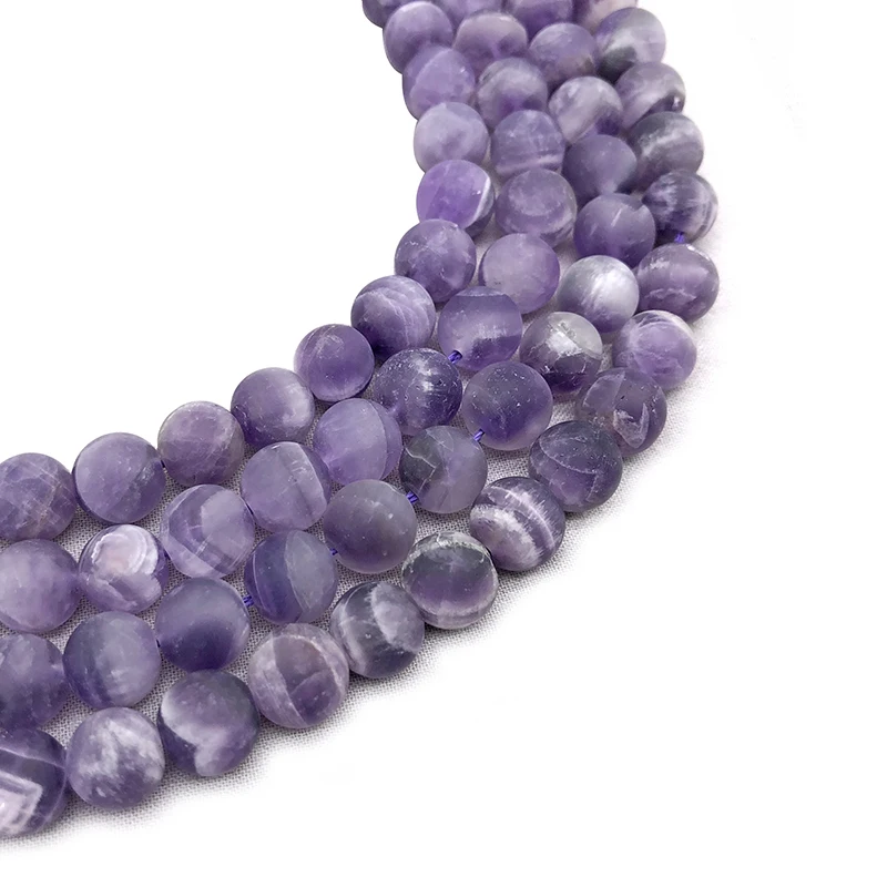 Natural crysta Stripe Amethysts Rock Crystal Beads Forst Dull Polish Matte Loose Round Beads 6 8 10 12 MM Fit DIY Jewelry Making