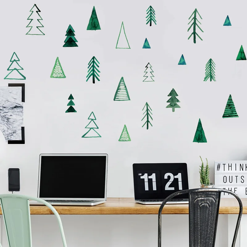 Nordic Style Green Small Pine Wall Stickers Bedroom Living Room Decoration TV Background Combination Decals Home Decor wallpaper