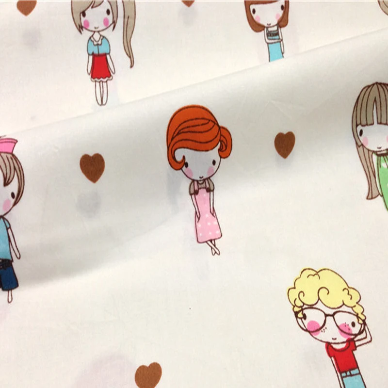 ZY DIY Adorable 50x160cm Pretty Girls Friends & Colorful Love Heart printed cotton fabric For DIY Sewing Bedding Quilting Cloth