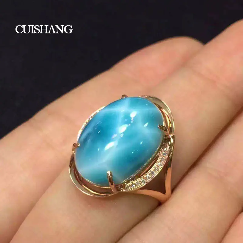 CSJ Natural Larimar Rings Sterling 10K Gold with 10ct Larimar Fine Jewelry  Wedding Engagement Bands for Women Ladies Girls Gift