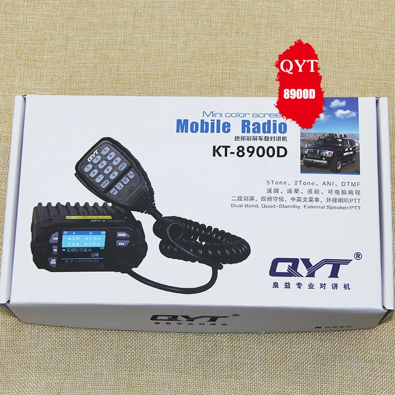 QYT KT-8900D 25W dwukierunkowe dwukierunkowe Radio samochodowe Upgrade KT-8900 Mini mobilne Radio z czterozakresowy duży wyświetlacz LCD QYT KT8900D