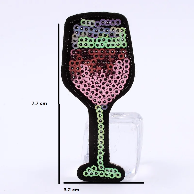 10PCS Sequined Red Wine Cup Patch Cartoon Embroidery Goblet Sticker Iron On T Shirt Jeans Appliques Sewing Bag Pants Shoes Badge