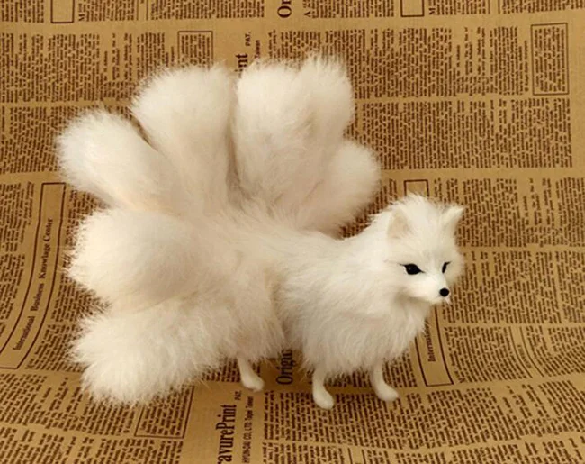 

plastic&fur white fox with nine tails hard model about 23x12cm standing fox stage prop craft home decoration toy gift w0159