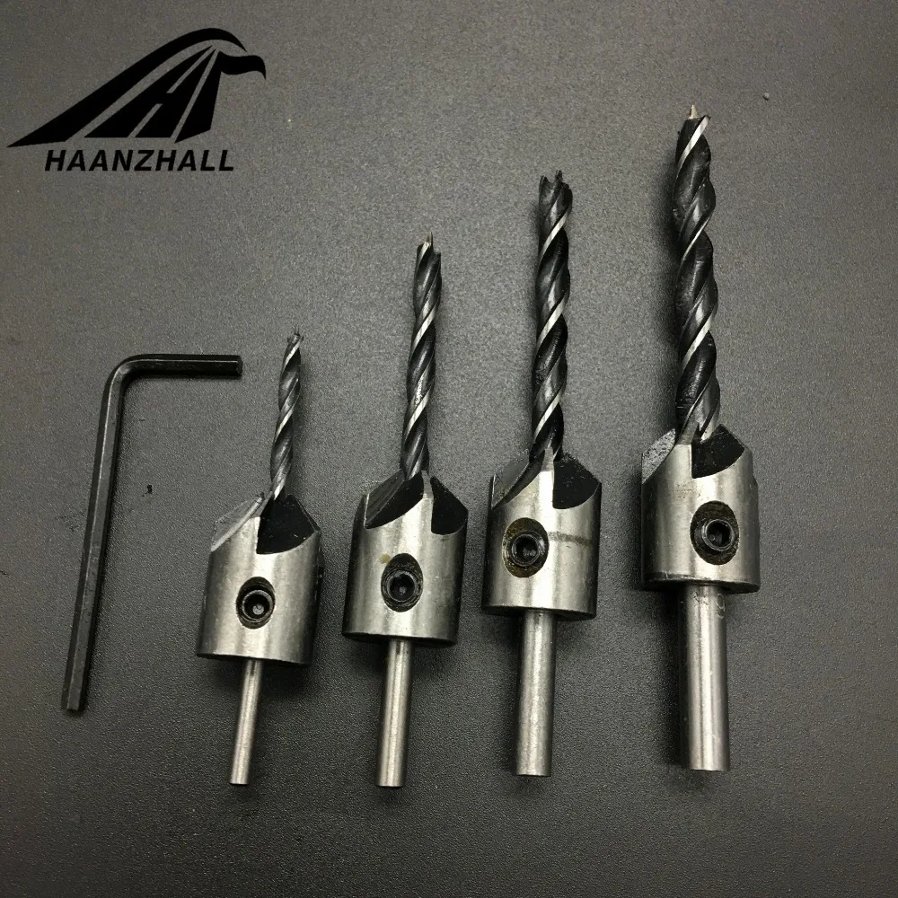 4pcs/lot Countersink Drill  Drill Press Set Reamer Woodworking 5 Flute Chamfer 3mm 4mm 5mm 6mm Carpentry drill + 1pc Wrench